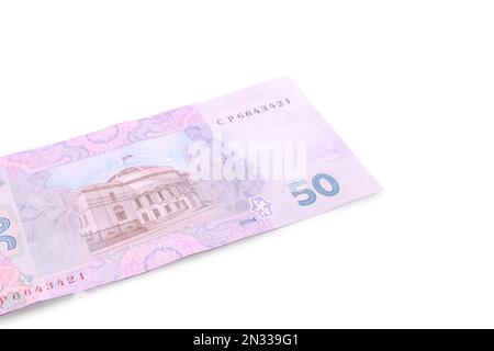 50 Ukrainian Hryvnia banknote on white background Stock Photo