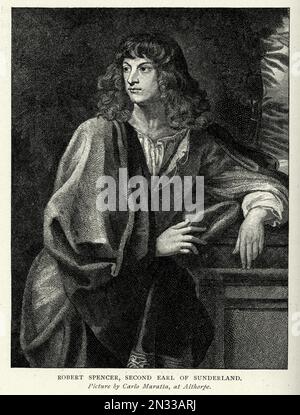 Vintage illustration Robert Spencer, 2nd Earl of Sunderland an English nobleman and politician of the Spencer family 17th Century Stock Photo