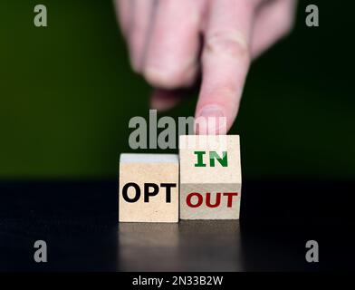 Cubes form the expressions 'opt in' and 'opt out'. Stock Photo