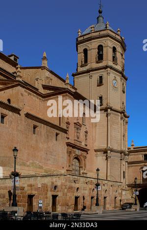 Plaza de España, Lorca, Murcia, Spain. Bell tower of the Colegiata de San Patricio (Collegiate Church of St. Patrick). Stock Photo