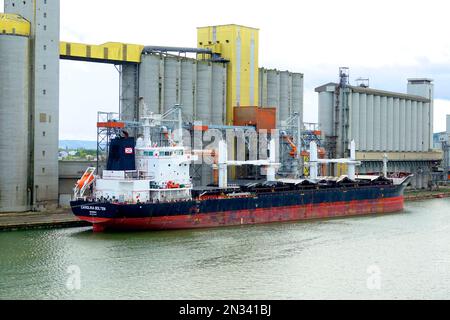 Shipping port Rouen is a city on the River Seine in northern France. It is the prefecture of the region of Normandy and the department of Seine-Mariti Stock Photo