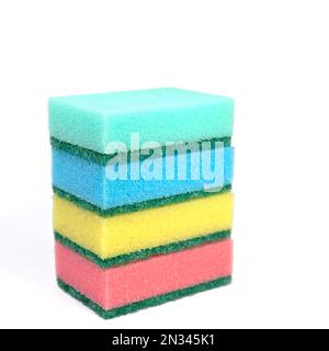 Colorful dishwashing sponges against a white background Stock Photo