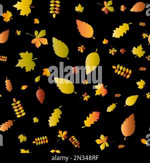 Seamless pattern with acorns and autumn oak leaves in Orange, Beige, Brown and Yellow. Perfect for wallpaper, gift paper, pattern fills, web page back Stock Vector