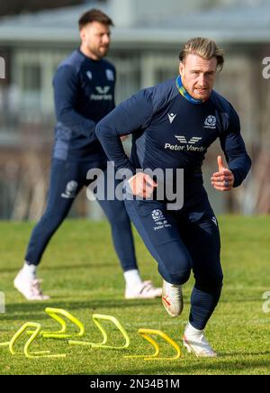 7th February 2023: Guinness Six Nations 2023. ScotlandÕs Stuart Hogg during the Scotland Rugby squad training session, Oriam, Riccarton, Edinburgh. Credit: Ian Rutherford Alamy Live News Stock Photo