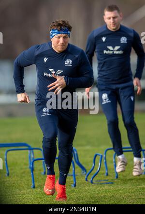 7th February 2023: Guinness Six Nations 2023. ScotlandÕs Hamish Watson during the Scotland Rugby squad training session, Oriam, Riccarton, Edinburgh. Credit: Ian Rutherford Alamy Live News Stock Photo