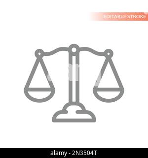 Justice scales line vector icon. Court, law ang legal weight scale outline symbol. Stock Vector