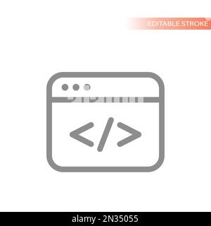 Web site window with code line vector icon. Internet page and coding outline symbol. Stock Vector