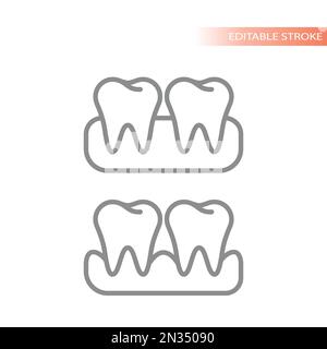 Teeth and gum, healthy and with disease line vector icon. Periodontal gums outline symbol. Stock Vector