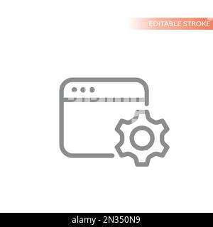 Web page, web site and gear line vector icon. Settings, internet window outline symbol. Stock Vector
