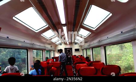 Indian rail,Interior of vistadome coach,luxury coach of Indian railways Stock Photo