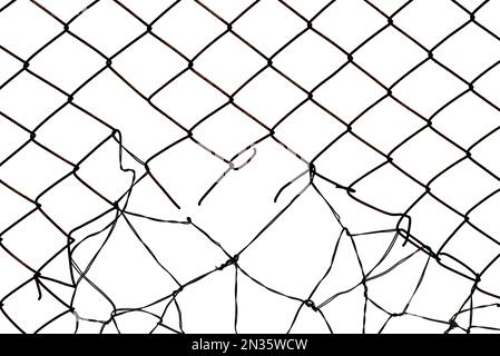 Hole in a metal grid on a white background. wire isolate Stock Photo