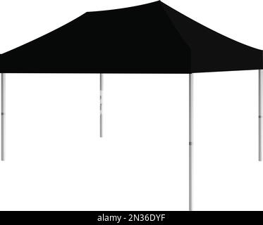 Realistic black canopy tent shelter for outdoor. Tent Mobile Marquee. Mock Up, Template. Camp symbol. Tourist tent. Product Advertising Stock Vector