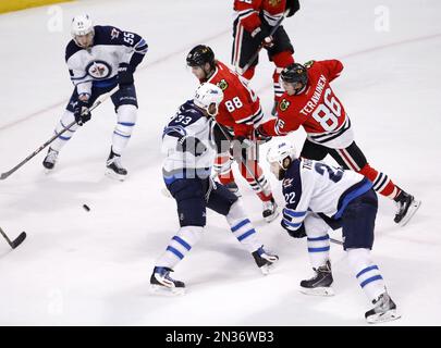 Winnipeg Jets defenseman Dustin Byfuglien (33) skates against the New Jersey  Devils during the third period of an NHL game, Tuesday, March 28, 2017, in  Newark, N.J. (AP Photo/Julio Cortez Stock Photo - Alamy