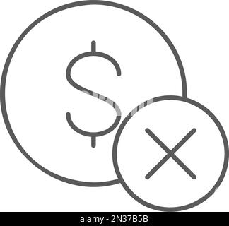 Coin with cross marks, rejected, incorrect lineal icon. Finance, payment, invest finance symbol design. Stock Vector