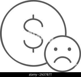 Coin with sad face, bankruptcy, dislike, negative feedback lineal icon. Finance, payment, invest finance symbol design. Stock Vector