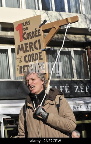 France. Paris (75) February 7, 2023. Third day of nationwide rallies and strikes against the pension reform project. Bill raises retirement age to 64 Stock Photo