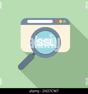 Search SSL certificate icon flat vector. Network security. Check payment Stock Vector