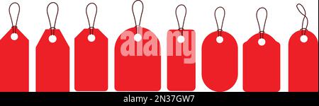 Set of Sale tags and labels. Price tag. Group of Hanging red sales tag . Collection of Paper label. Special offer. Blank, discount and price icon Stock Vector