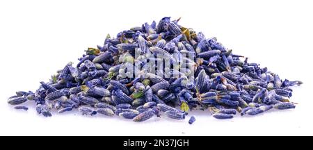 Heap of lavender flower buds closeup isolated on white background. Stock Photo