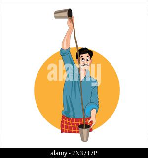 Chai wala cartoon character Indian, Pakistani street tea seller Stock Vector