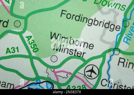 Wimborne Minster, United Kingdom atlas map town name - pencil sketch ...