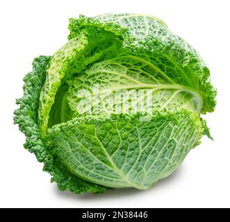 Fresh green savoy cabbage isolated on white background. File contains clipping path. Stock Photo