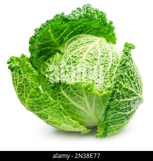 Fresh green savoy cabbage isolated on white background. File contains clipping path. Stock Photo