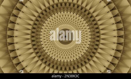3D rendering of extruded 48 faces of torus shape. Golden brown Art Deco circular background texture with accurate light and shadows Stock Photo