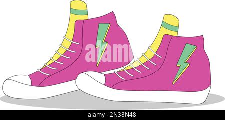 Colored and bright sneakers in disco style. Retro illustration. Vector on isolated background.  Stock Vector