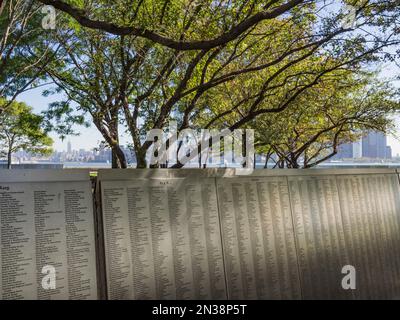 American Immigrant Wall of Honor, Ellis Island, New York, USA Stock Photo