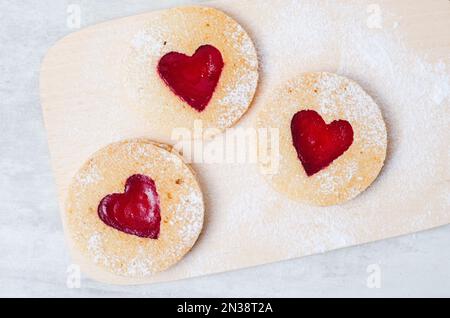 Heart Shaped Jam Filled Cookies, Linzer Cookies, Love Concept Stock Photo