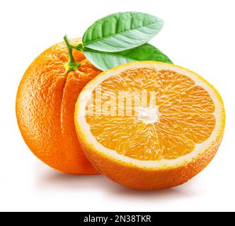 Ripe orange fruit and half of orange fruit isolated on white background. File contains clipping path. Stock Photo