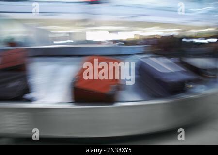 Luggage on Baggage Carousel, Ottawa International Airport, Ottawa, Ontario, Canada Stock Photo