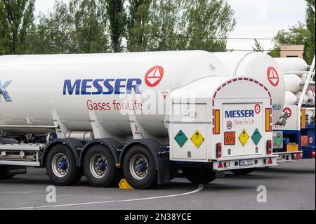 SENOV, CZECH REPUBLIC - SEPTEMBER 1, 2022: Truck trailer of Messer company which delivers industrial gases Stock Photo