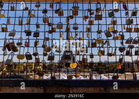 The love locks near the Eiffel Tower Stock Photo