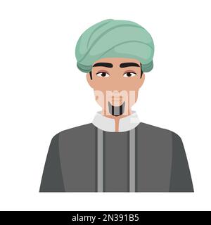 Arab man wearing turban. Portrait of saudi man in traditional clothes vector cartoon illustration Stock Vector