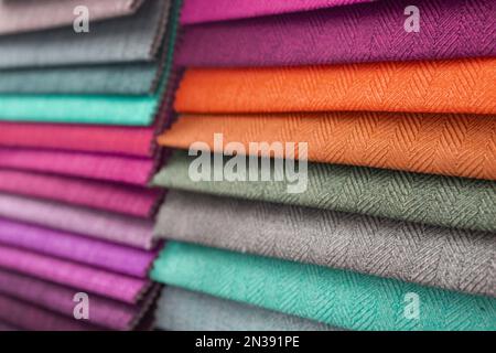 Close up to a colored cloth samples with selective focus photography technique Stock Photo