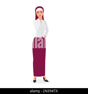 Confused arabian business woman. Islamic female manager thinking vector cartoon illustration Stock Vector