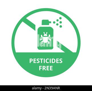 Green pesticides free symbol with label. Concept of packaging and ecology. Stock Vector