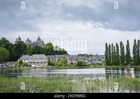 Chateau de Combourg and Lac Tranquiile, Combourg, Brittany, France Stock Photo