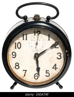 Retro alarm clock isolated on white background. Black color Stock Photo