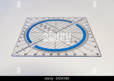 Two geo triangles lie against each other to form a circle of 360 degrees Stock Photo