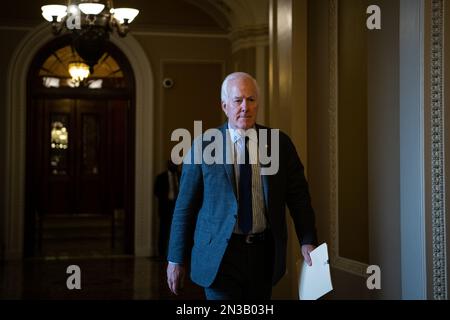 Washington, USA. 07th Feb, 2023. Senator John Cornyn (R-TX) walks through the U.S. Capitol, in Washington, DC, on Tuesday, February 7, 2023. (Graeme Sloan/Sipa USA) Credit: Sipa USA/Alamy Live News Stock Photo