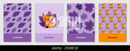 Cartoon Cover page templates with fox and leaves. Stock Vector