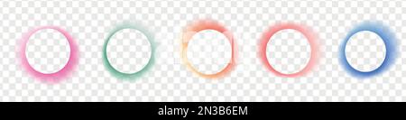 Abstract gradient circle frames set. Colored light glow round buttons. Vector illustration isolated on transparent background Stock Vector