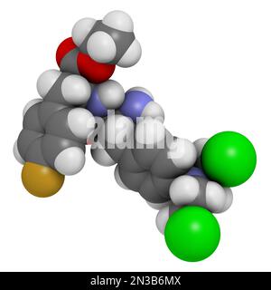 Melphalan Color Melphalan flufenamide cancer drug molecule. 3D rendering. Atoms are ...