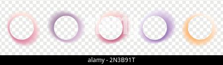 Abstract gradient circle frames set. Colored light glow round buttons. Vector illustration isolated on transparent background Stock Vector