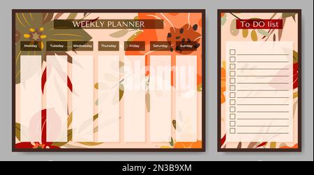 Weekly planner with To Do list on floral backdrop. Stock Vector