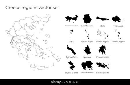 Greece map with shapes of regions. Blank vector map of the Country with regions. Borders of the country for your infographic. Vector illustration. Stock Vector