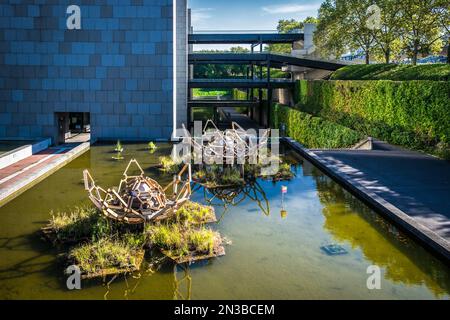 Paris, France, Oct 2022, view by the City of Science and Industry building, Park of La Villette Stock Photo